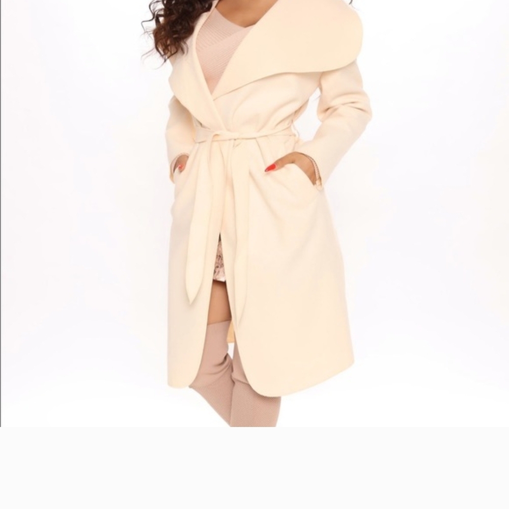 Fashion Nova Chic Beige/Cream Wrap Coat